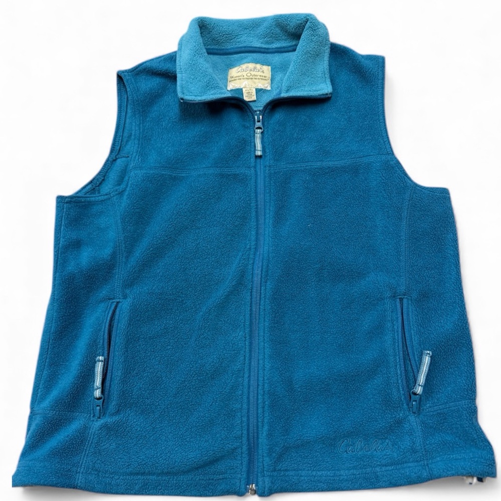 Cabelas Fleece Vest Teal‎ Blue Full Zip Sleeveless Jacket Womens Large